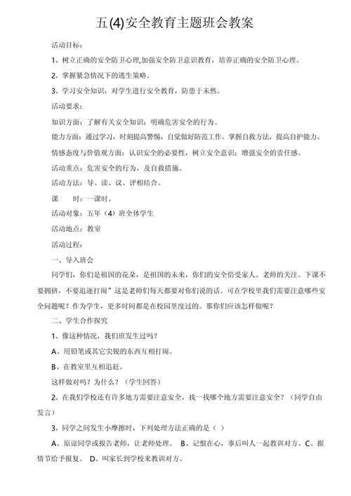小学安全教育班会教案