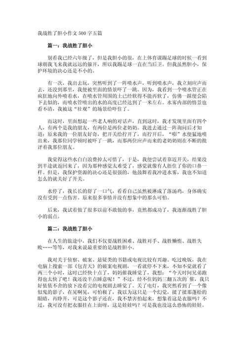胆小的我初中作文500