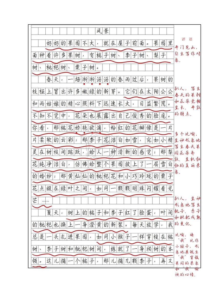 小学写景作文评语集锦