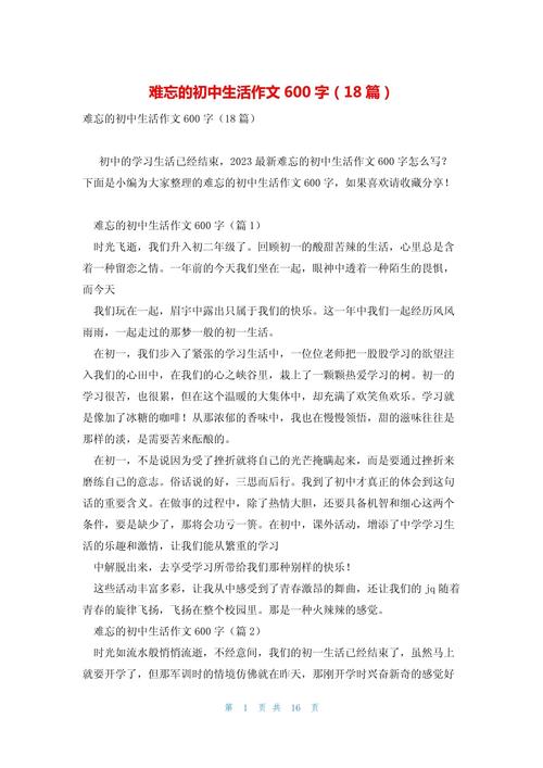 上初中的感受作文600